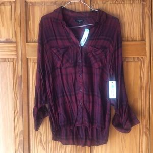 Stitch fix exclusive Tinsel button-up flannel plaid burgundy and black
